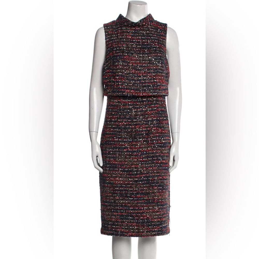 Badgley Mischka halter tweed patterned midi